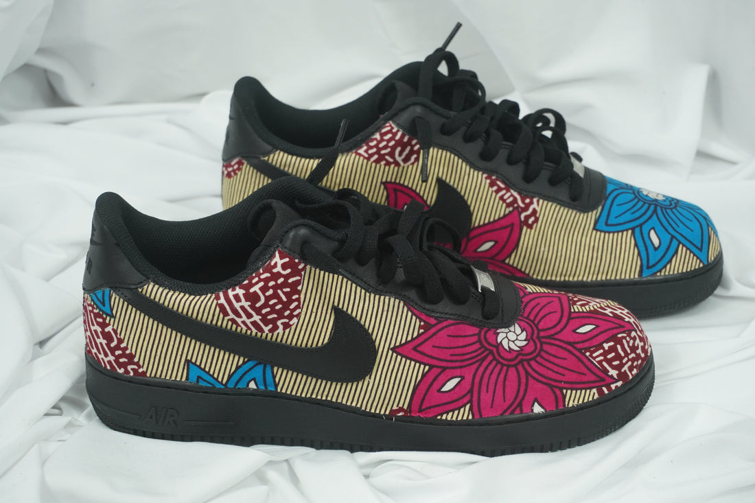 Handcrafted Ankara Air Force 1 - Blue Pink Brown