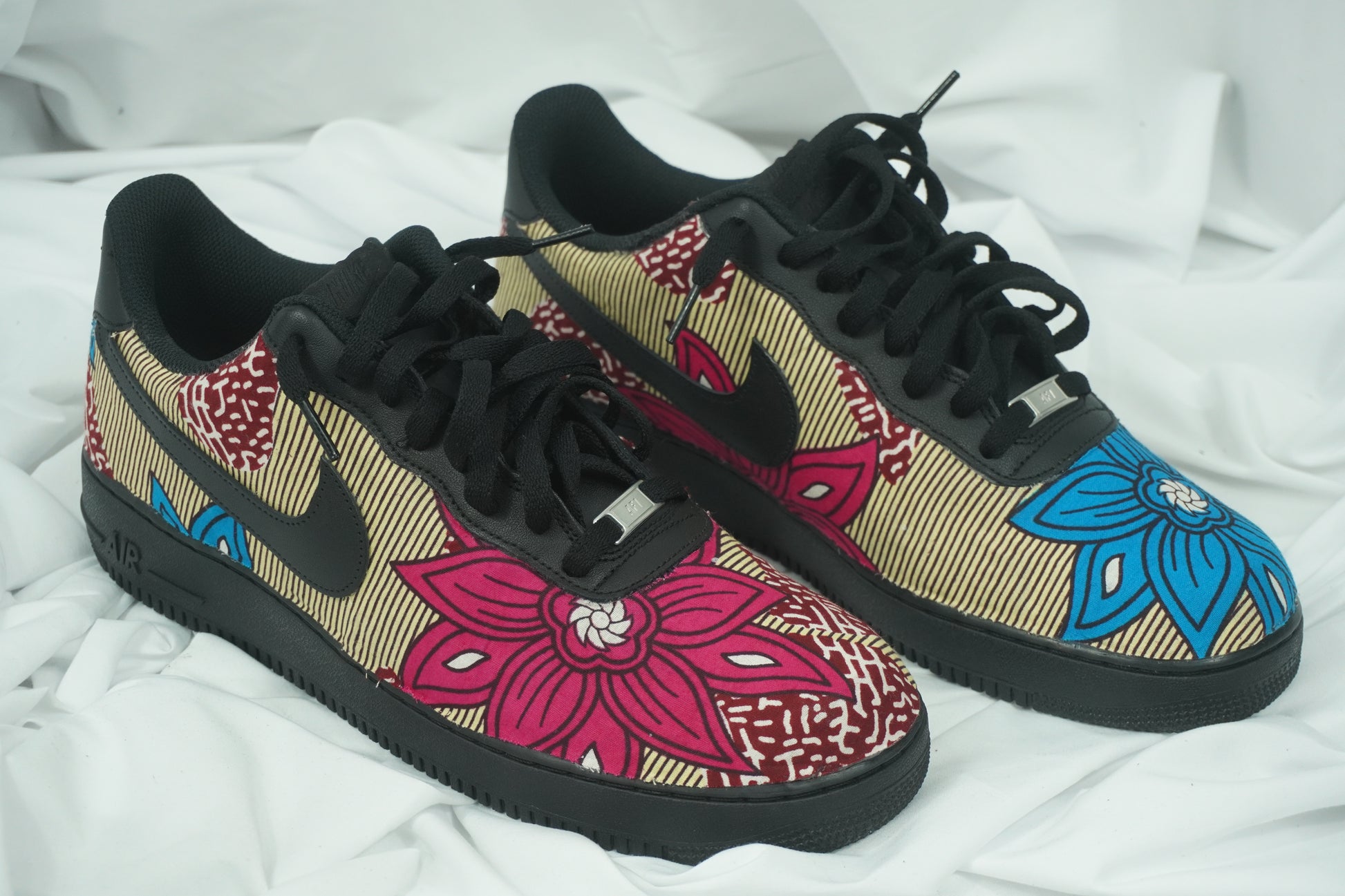 Handcrafted Ankara Air Force 1 - Blue Pink Brown