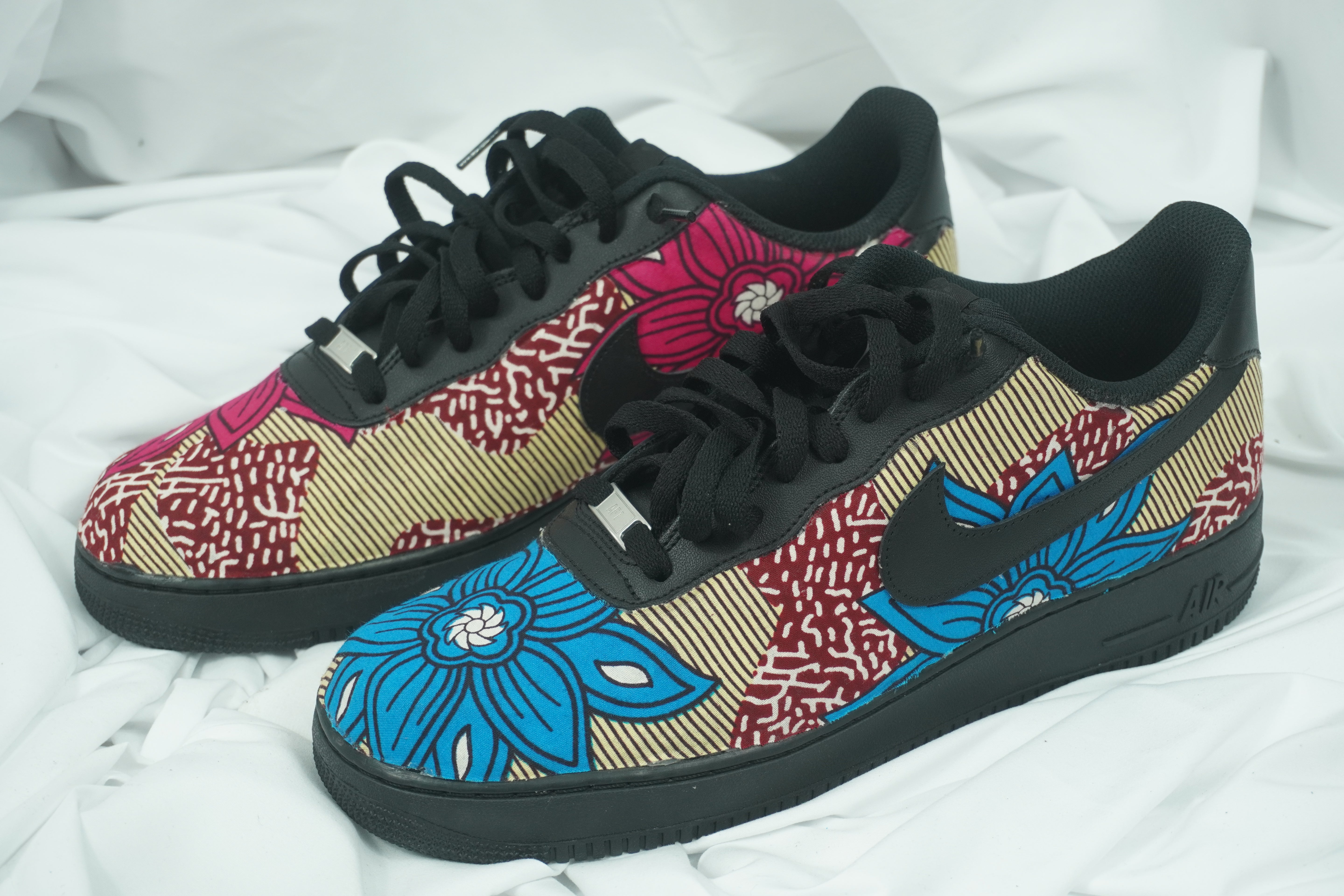 Handcrafted Ankara Air Force 1 - Blue Pink Brown