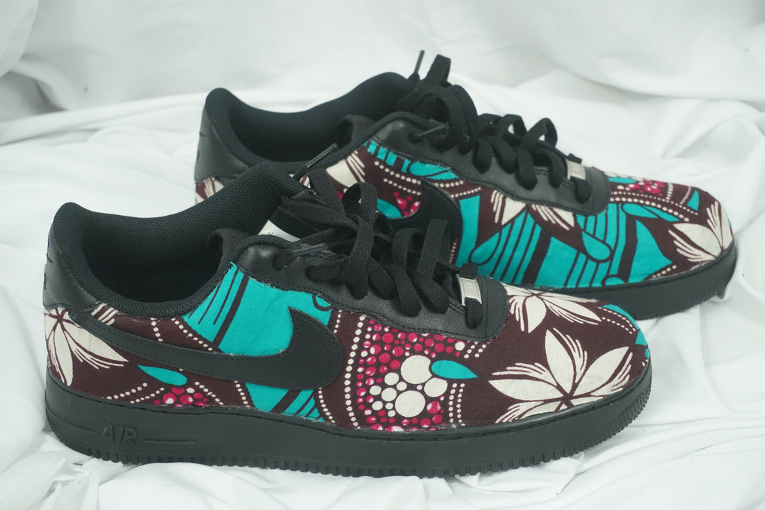 Handcrafted Ankara Air Force 1 - Floral Purple Blue