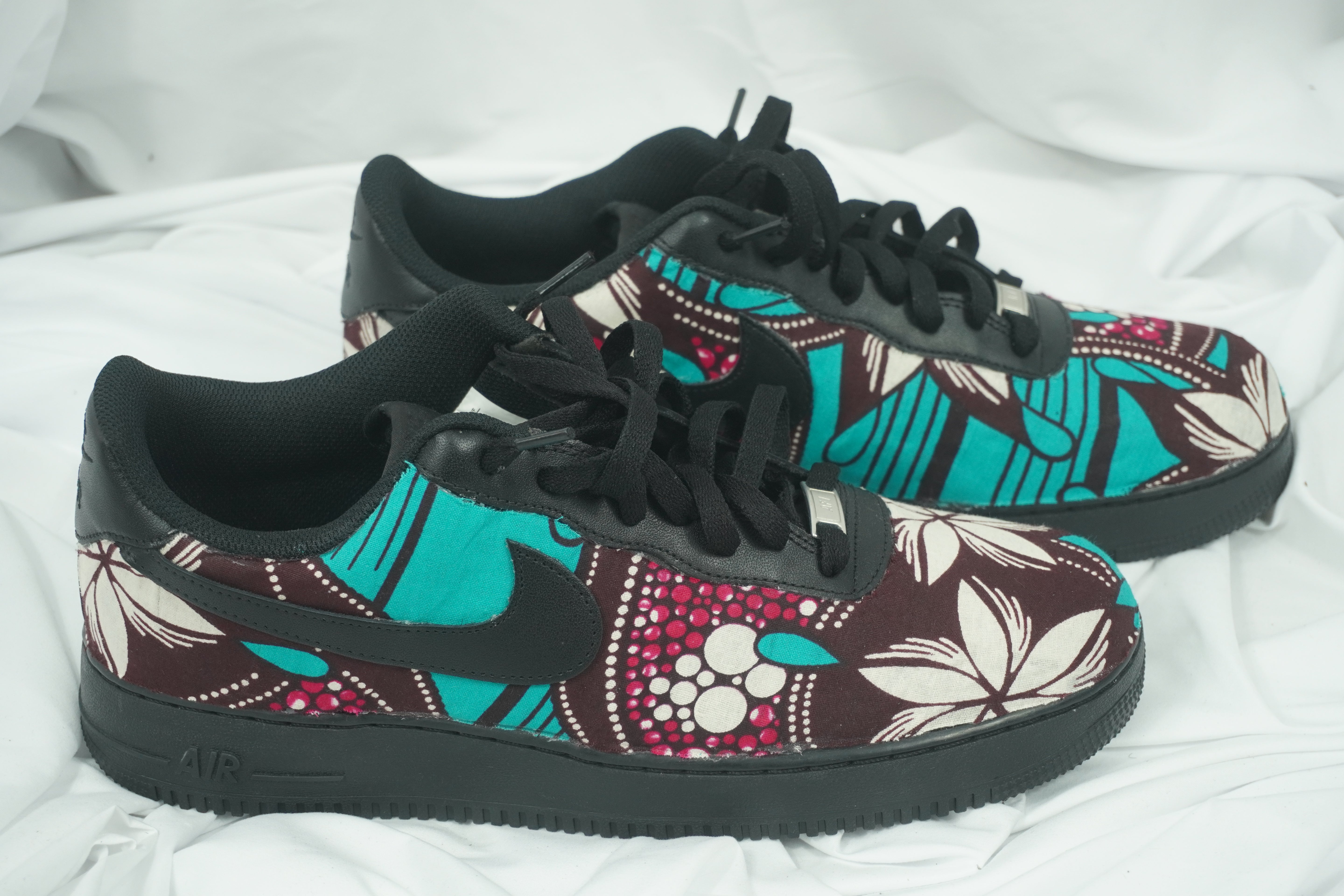 Handcrafted Ankara Air Force 1 - Floral Purple Blue