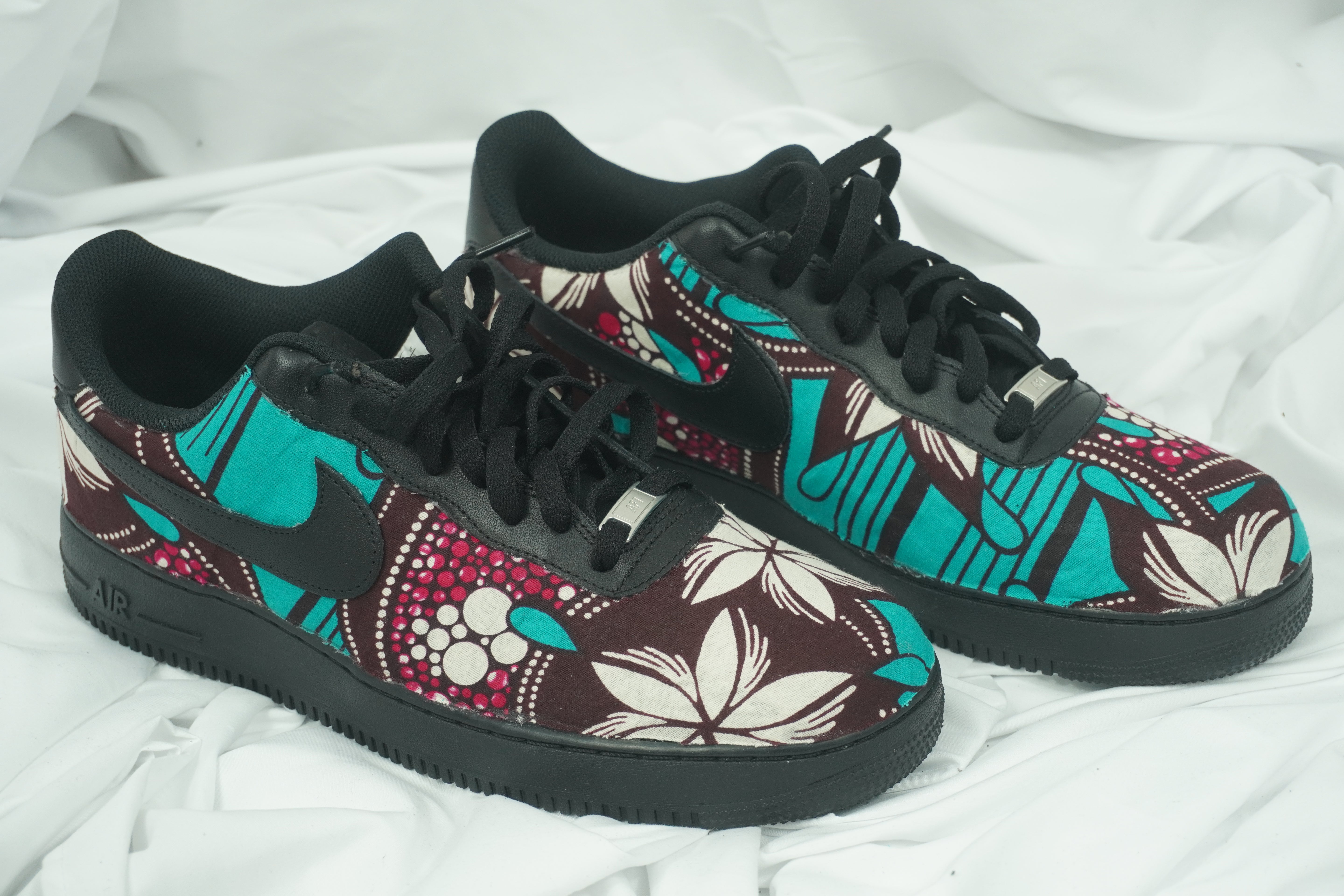 Handcrafted Ankara Air Force 1 - Floral Purple Blue