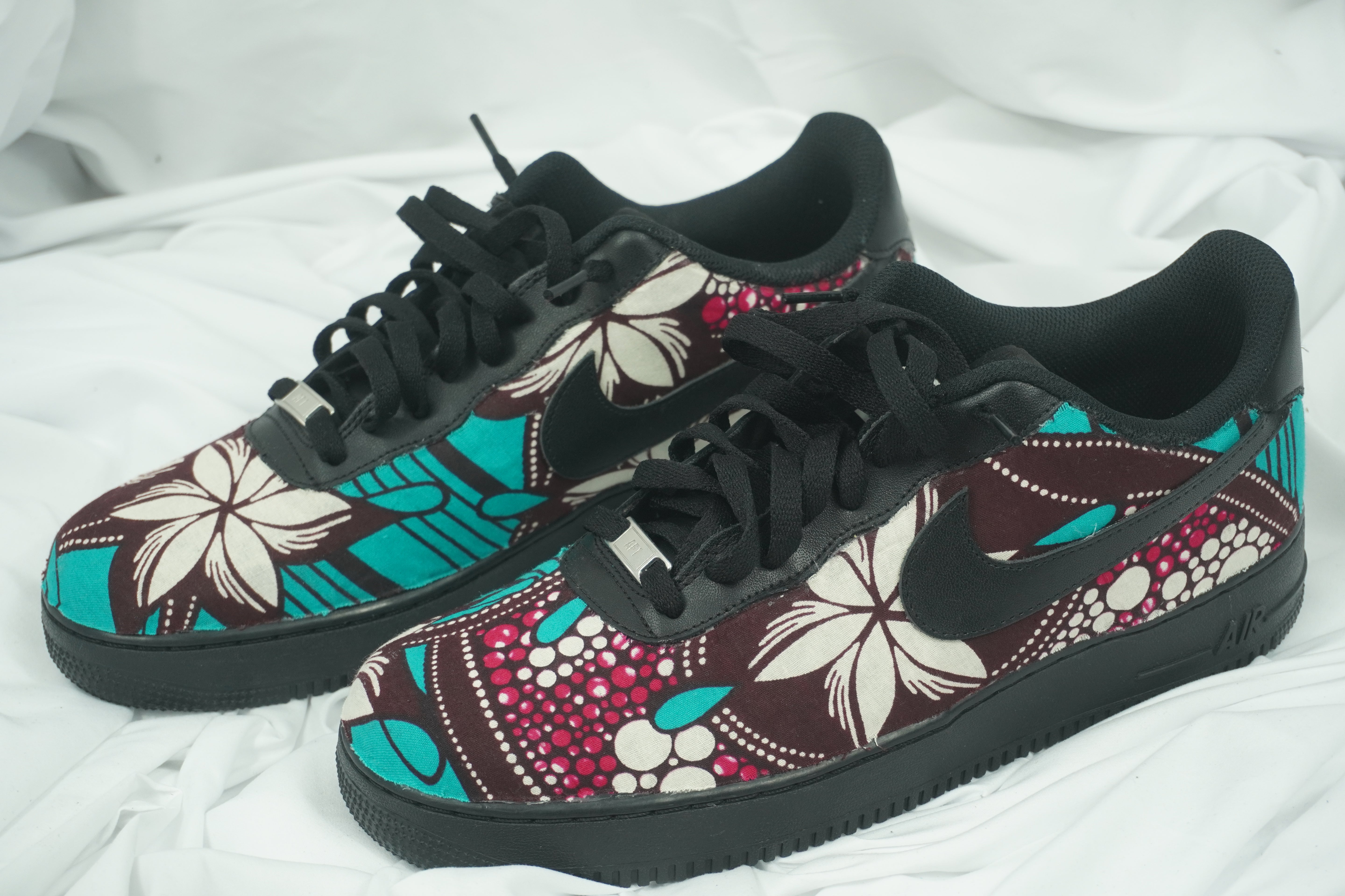 Handcrafted Ankara Air Force 1 - Floral Purple Blue