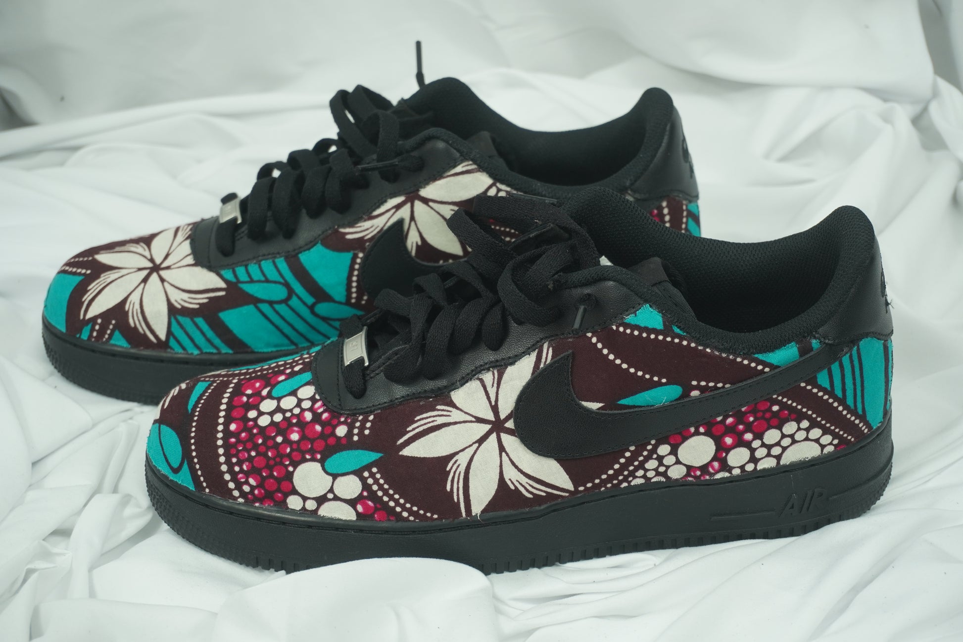 Handcrafted Ankara Air Force 1 - Floral Purple Blue