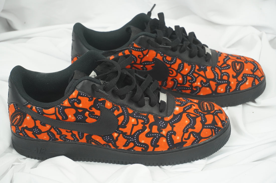 Handcrafted Ankara Air Force 1 - Orange Black