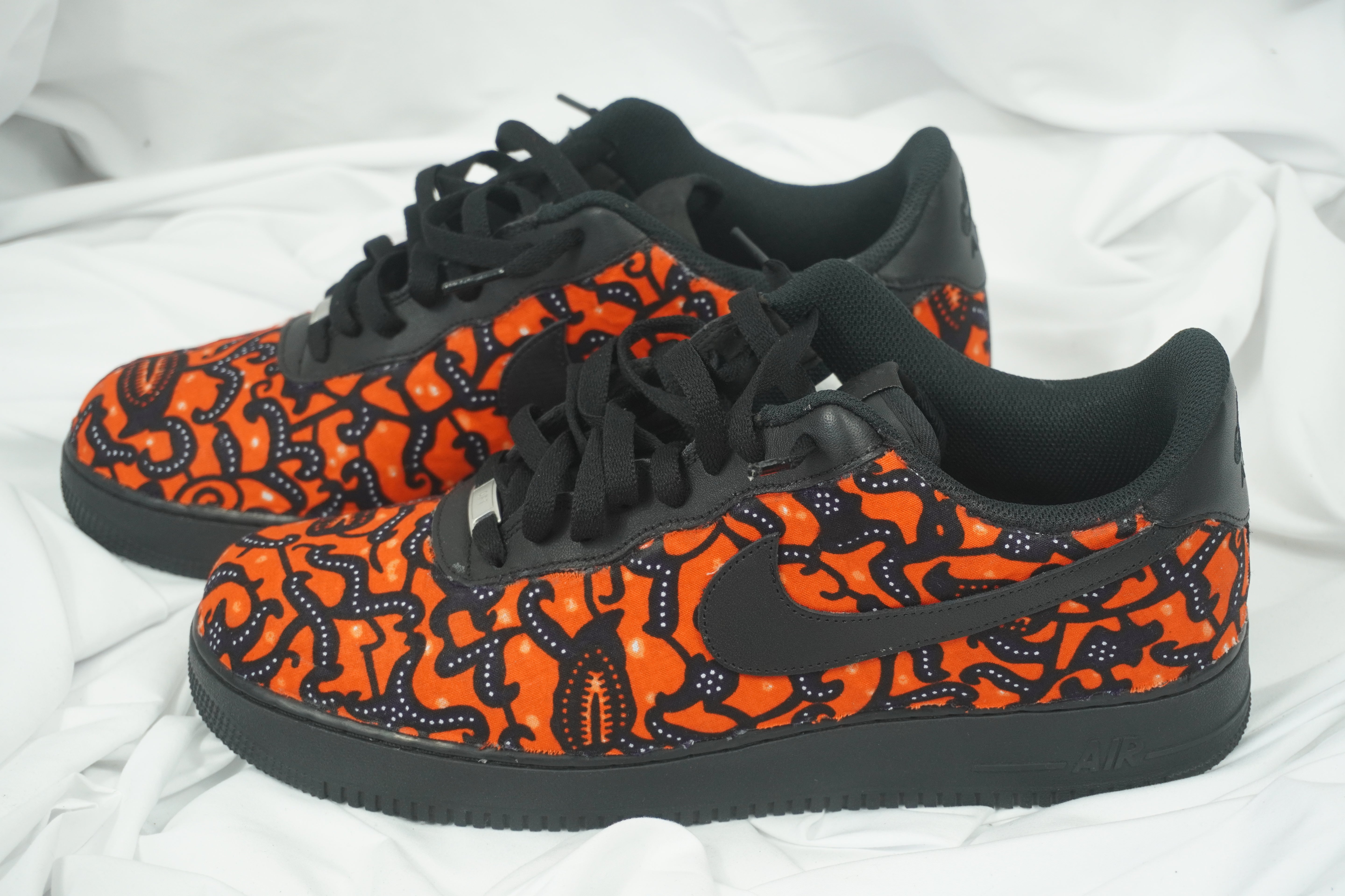 Handcrafted Ankara Air Force 1 - Orange Black